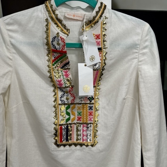 TORY BURCH Mandarin Embellished LS TORY TUNIC Size 0 New with Tags $450 - Picture 8 of 16